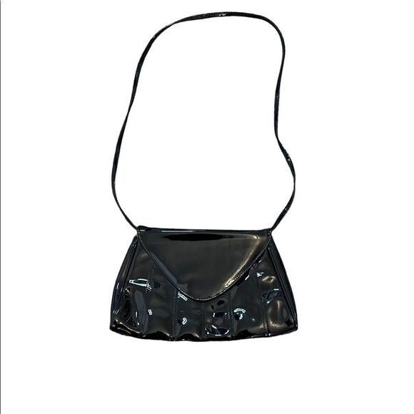 Black Faux Patent Leather Small Snap Close Shoulder Purse - Picture 1 of 7